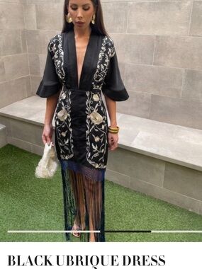 Black Embroidered Fringe Mini Dress!